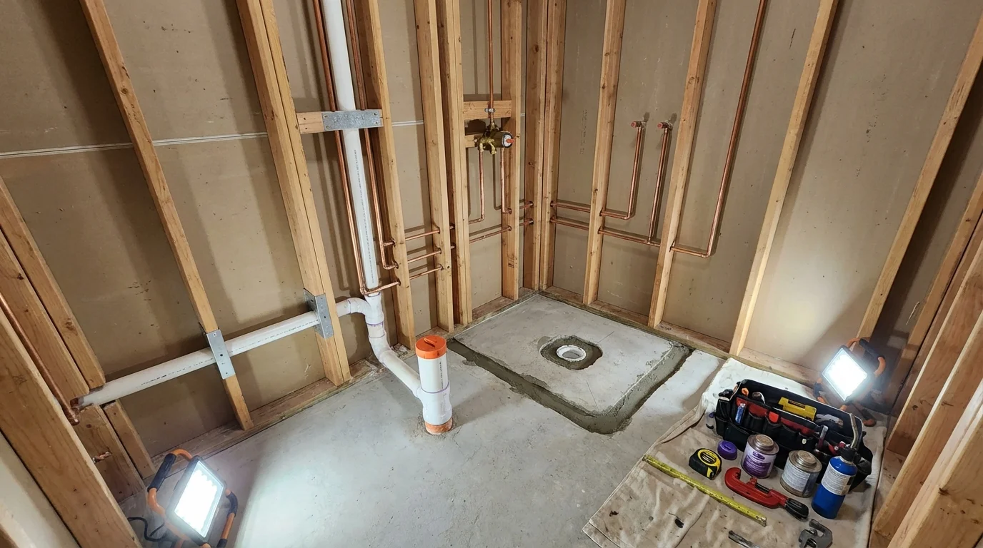 Bathroom rough-in plumbing during remodel by Johns Plumbing LLC in Culpeper