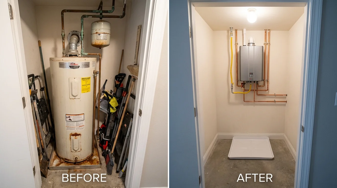 Tank water heater versus wall-mounted tankless unit comparison for Culpeper, VA homeowners